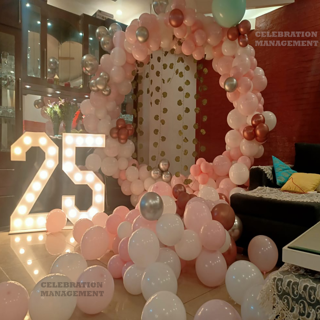 Pastel Balloon Ring Arch with Marquee Number